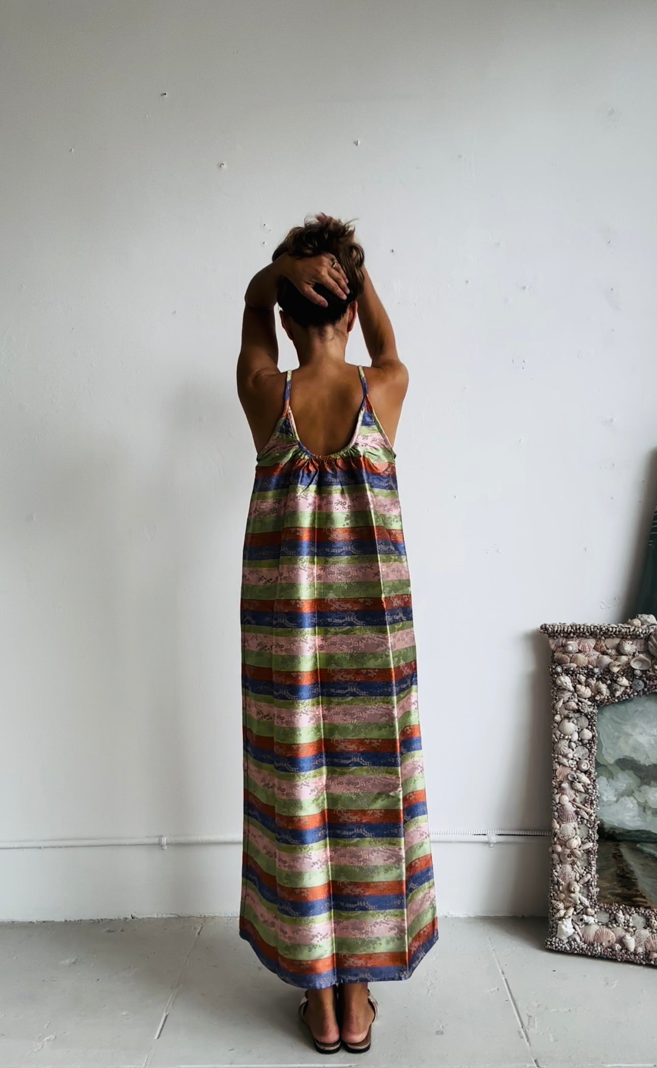 The CASTELLO GOWN (100% reversible) Floor Length Champagne print and Stripes