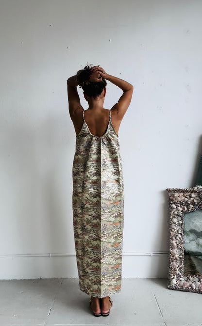 The CASTELLO GOWN (100% reversible) Floor Length Champagne print and Stripes