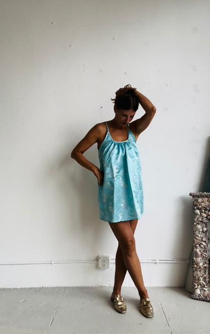 THE CASTELLO SHORTY (100% reversible dress)  Aqua and Ice Blue
