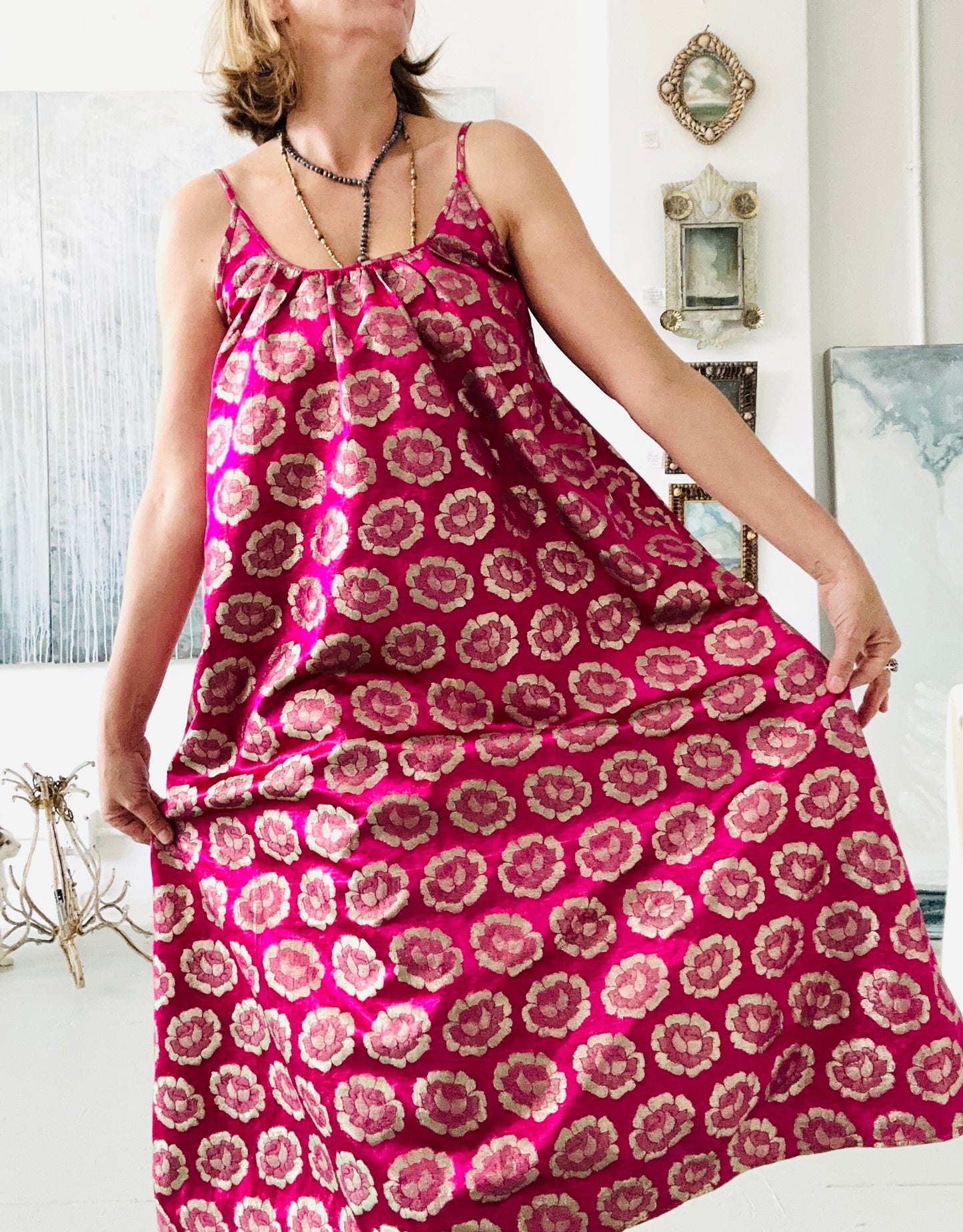 The "COLETTE" Dress   Hot Pink Indian fabric