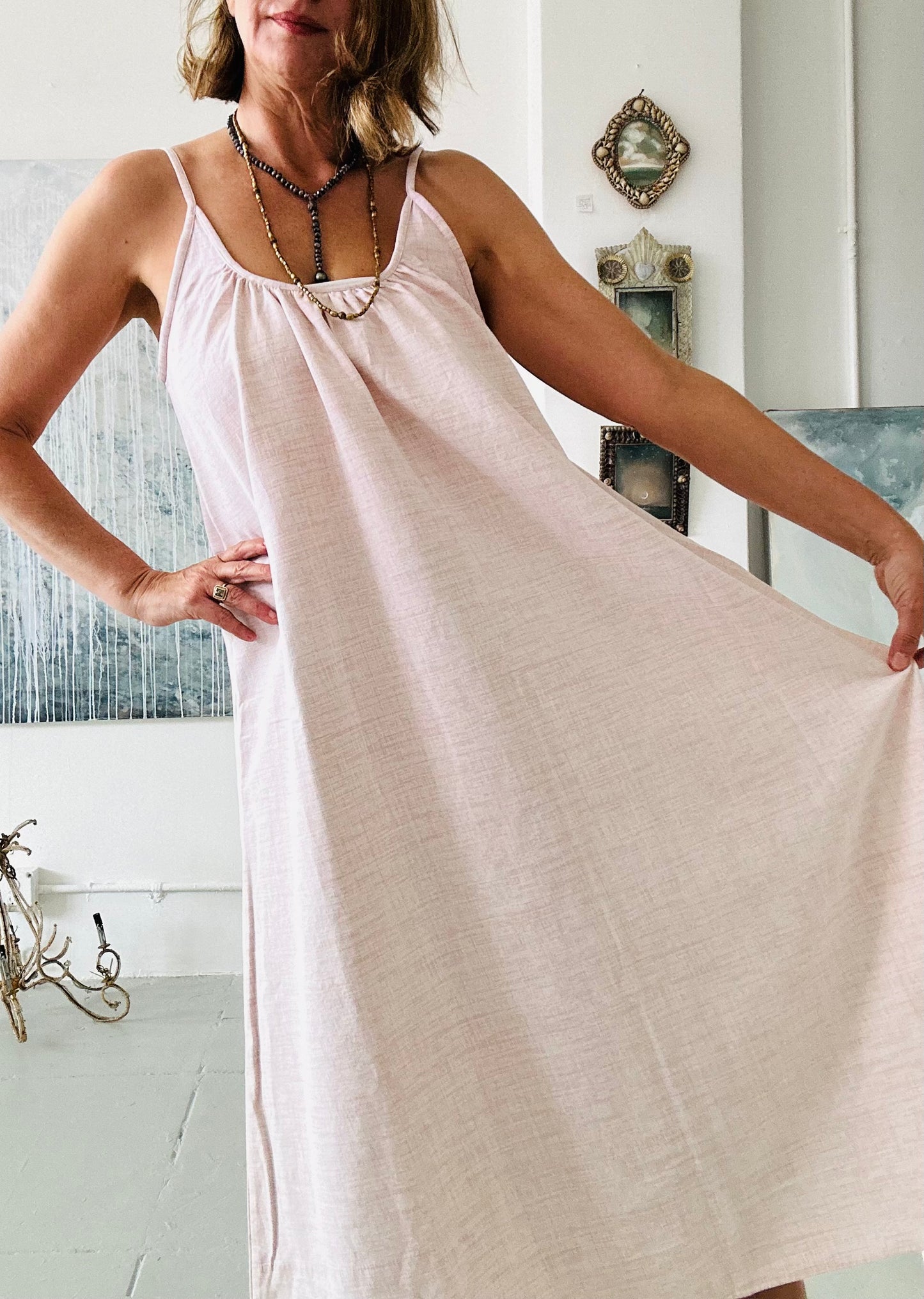 THE CASTELLO DRESS (pale pink cotton)