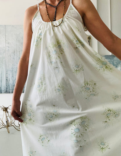 The "COLETTE" Dress (vintage white and blue daisy fabric)