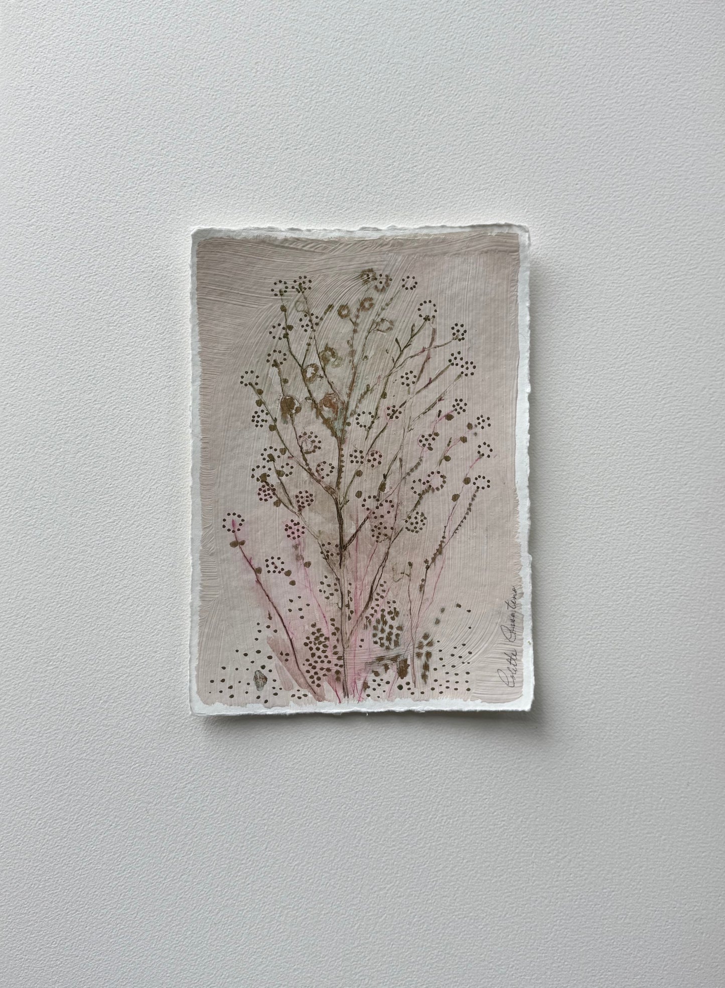Painting of delicate flowers on handmade paper