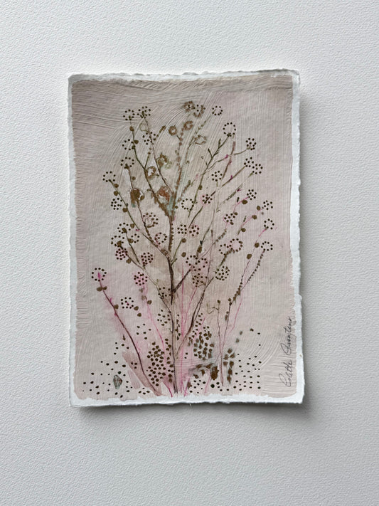 Painting of delicate flowers on handmade paper