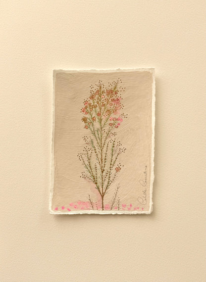 Pink and Gold Floral Sprig painted on handmade paper