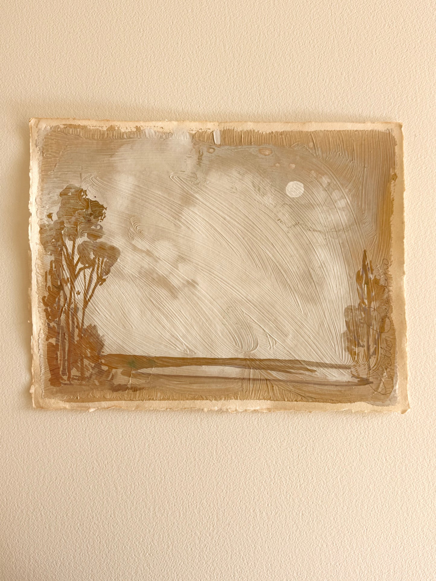 Bucolic landscape painted on handmade paper