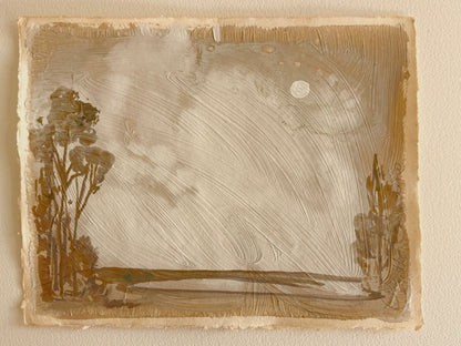 Bucolic landscape painted on handmade paper