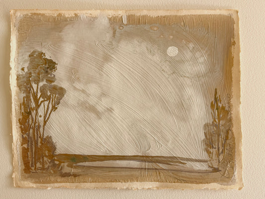 Bucolic landscape painted on handmade paper