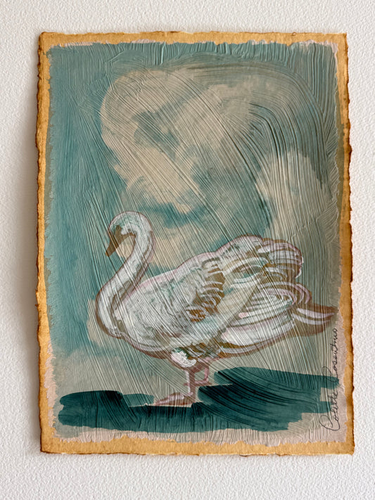 Swan painting on handmade paper