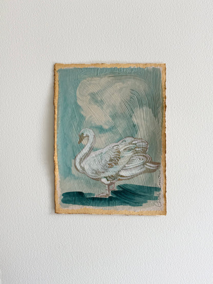Swan painting on handmade paper