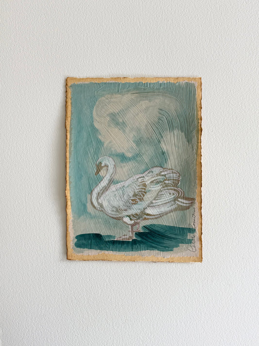Swan painting on handmade paper