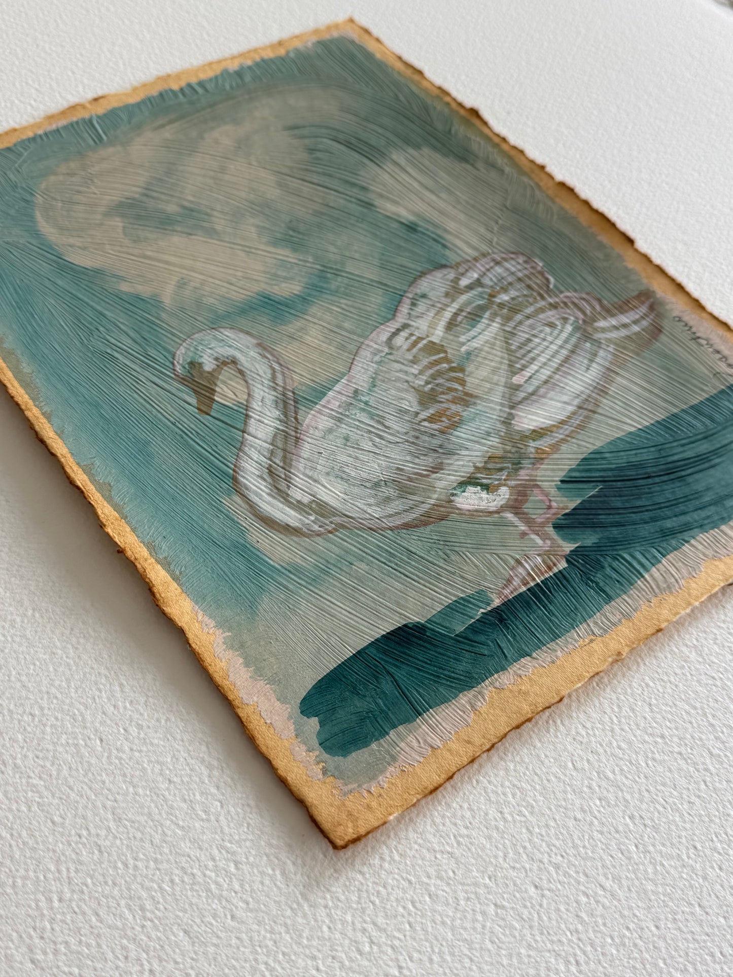 Swan painting on handmade paper