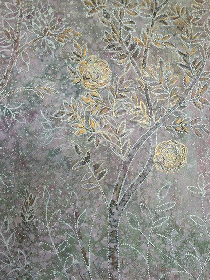 FOR ERIN : "Francine's Garden" 8 ft x 6 ft oil on canvas abstract chinoiserie painting in pink and green