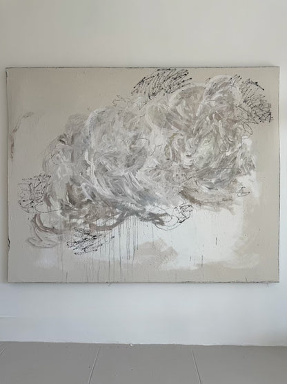 "Ephemeral Whispers" 70" x 97" acrylic and oil on vintage canvas