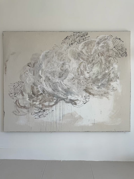 "Ephemeral Whispers" 70" x 97" acrylic and oil on vintage canvas