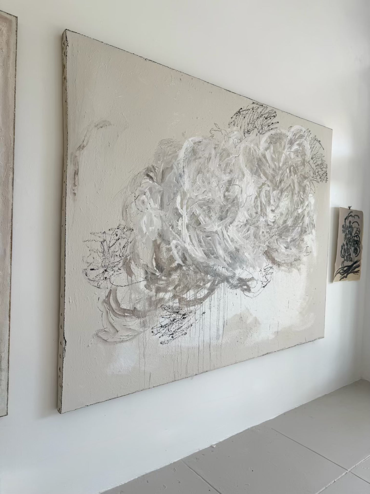 "Ephemeral Whispers" 70" x 97" acrylic and oil on vintage canvas