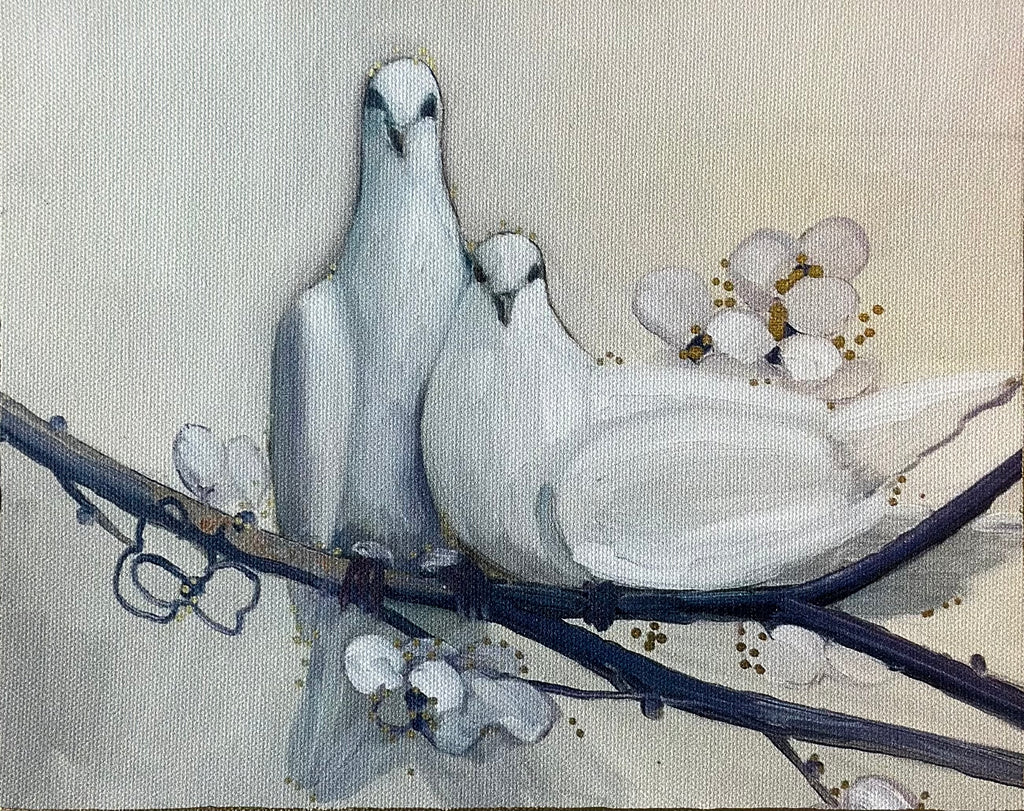 "lovebirds" 8" x 10" fine art print of white doves on canvas