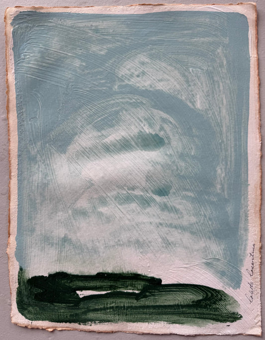 "Green Pastures V" Abstract Colorfield Landscape in Green and Blue
