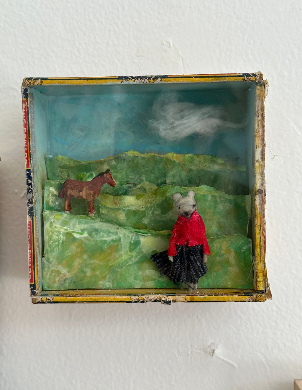 "Hills Are Alive" Mixed Media Assemblage with horse and mouse by Virginia Mc Cracken