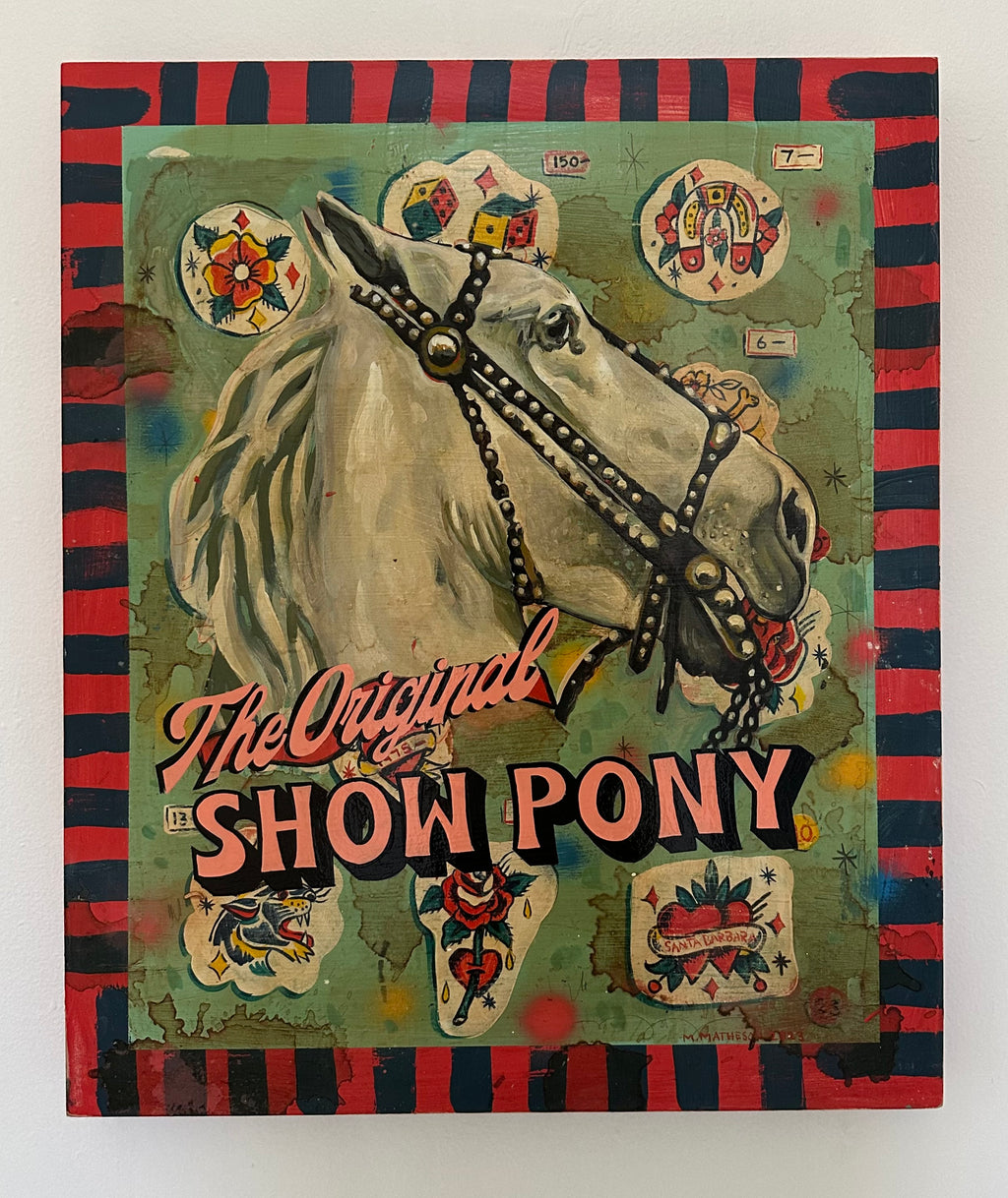 "Show Pony" 22" x 20" mixed media on wood panel by Michael Matheson