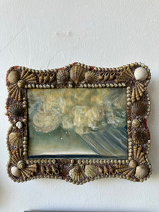 "Friendly Evening Rain"   seascape in oil on canvas, mounted in a vintage seashell frame