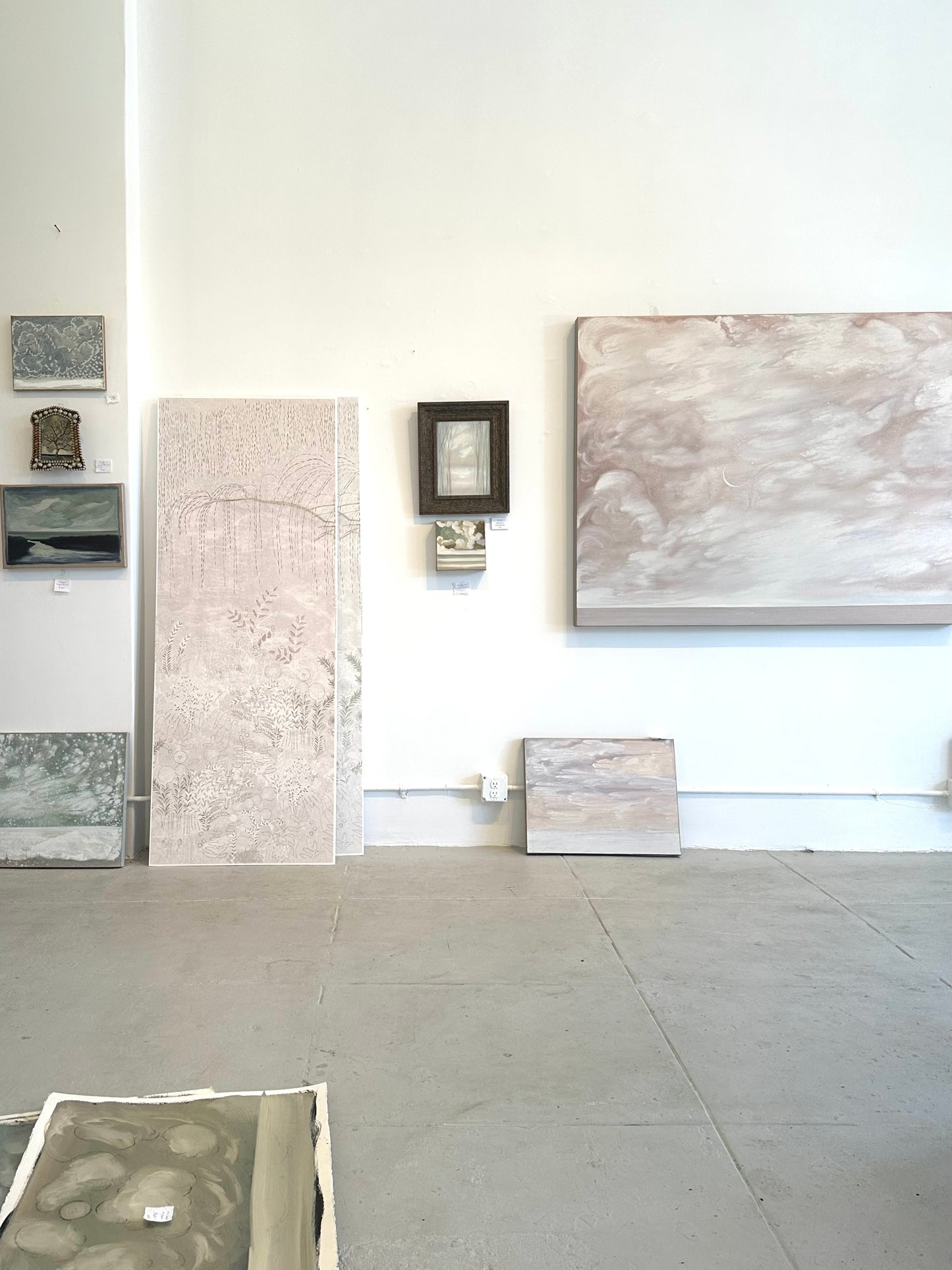 "Crescent in Pink" 48" x 60"  seascape with crescent moon in acrylic on canvas