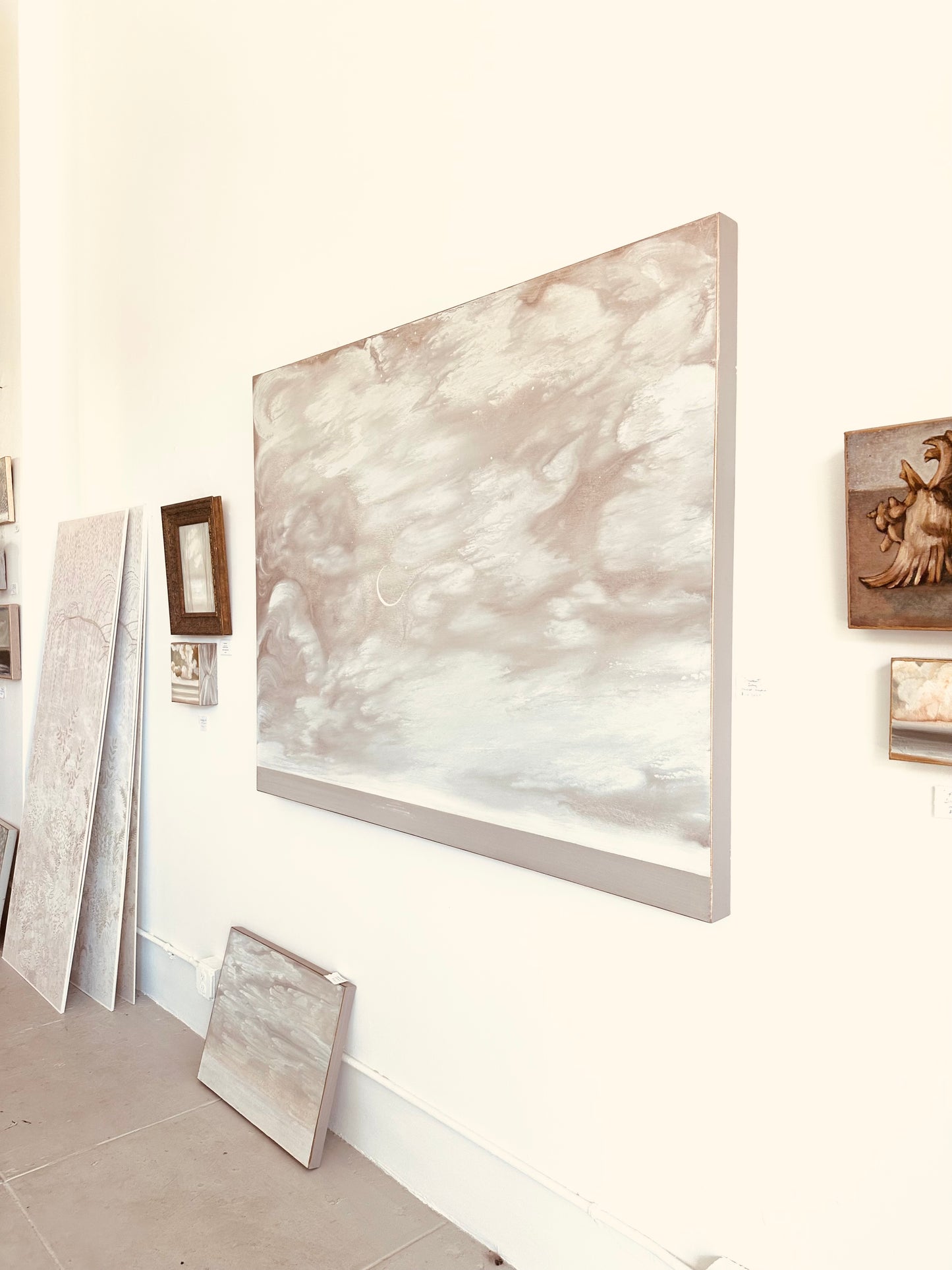 "Crescent in Pink" 48" x 60"  seascape with crescent moon in acrylic on canvas