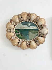 "Welcome to Otherland" oval seascape oil painting in seashell frame