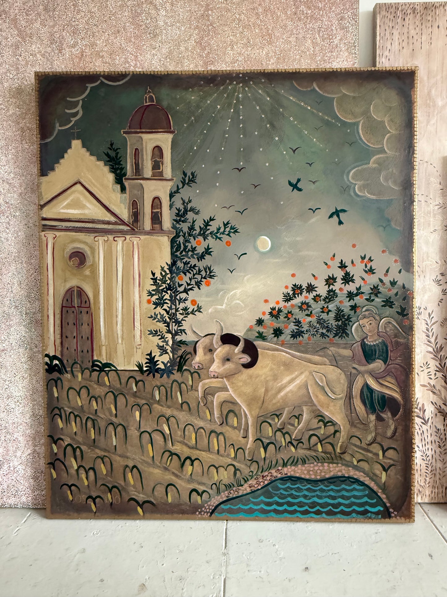 Plow and Angel 72" x 60" acrylic on canvas