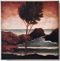 "Sonic Sunset" 12" x 12" fine art print on canvas depicting an ancient tree at sunset by the sea