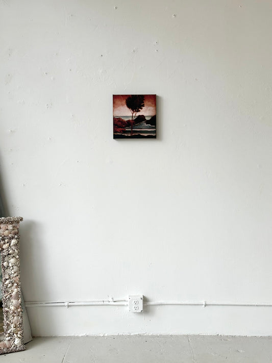 "Sonic Sunset" 12" x 12" fine art print on canvas depicting an ancient tree at sunset by the sea