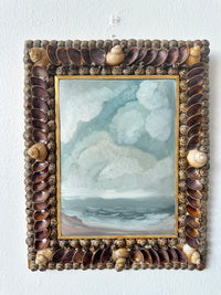 "Otherland 8" seascape oil painting with handmade seashell frame