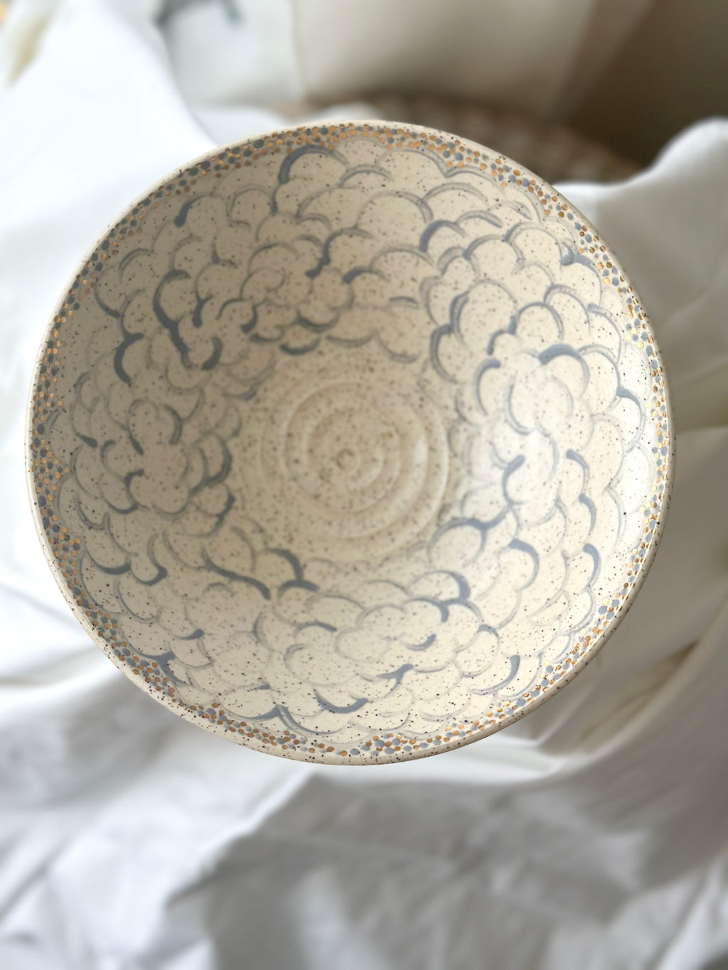 "The First" medium large decorative hand thrown bowl in bisque by Colette & Vera MADE TO ORDER