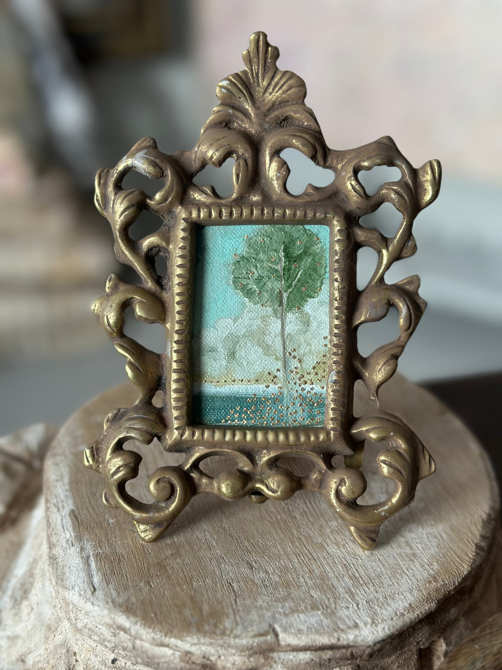 "Stand Tall" Miniature oil painting in rare ornate metal frame