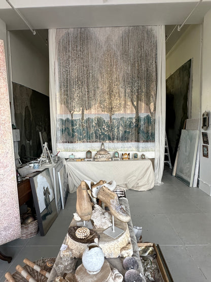 "Paradiso" Painting of Trees, foliage, horizon line of the sea on loose canvas