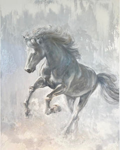 "Horse in Graisaille" oil painting on canvas by artist Neal Parrow