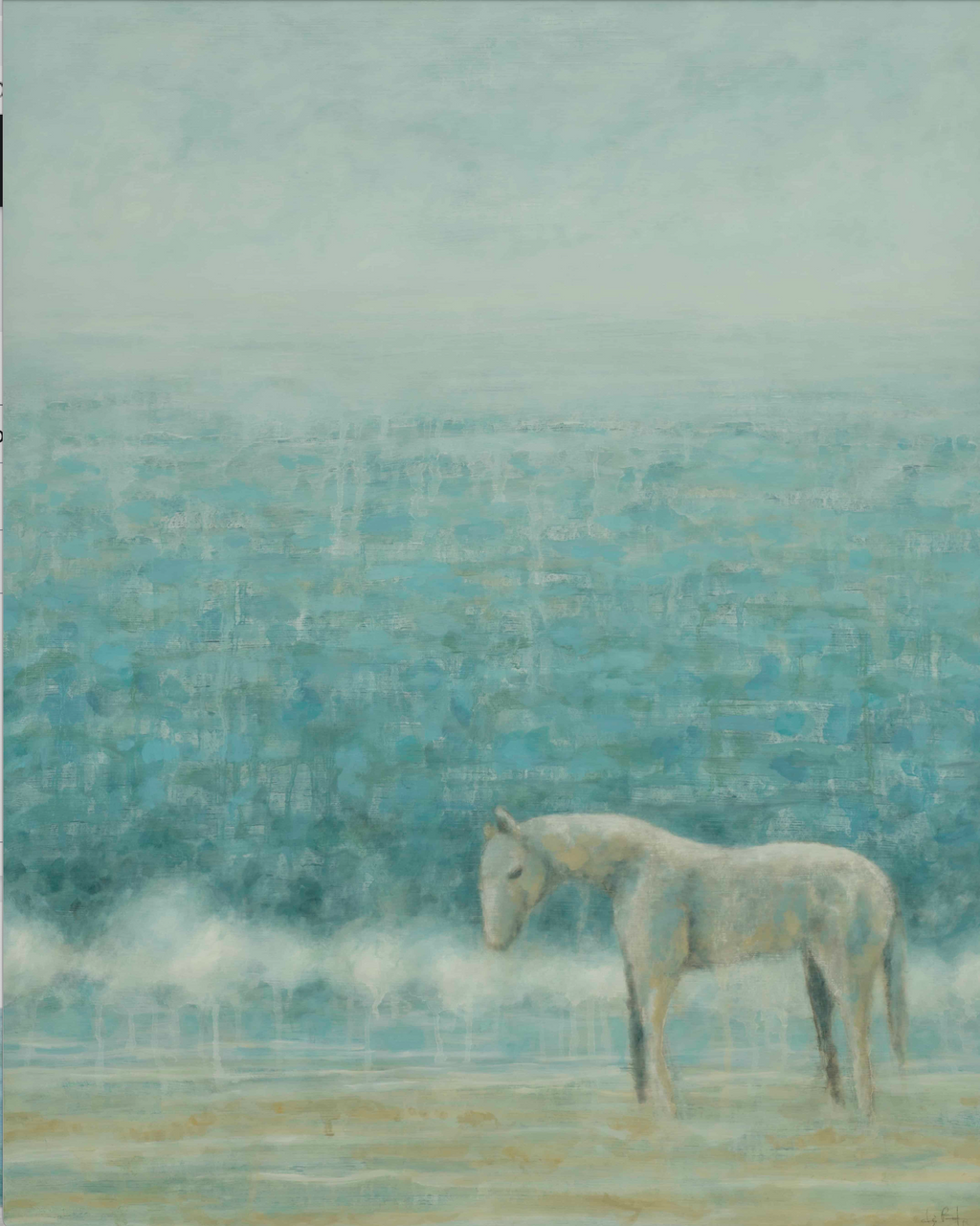 "Beach Walk" 30" x 24" oil on panel (Seascape with Horse) Liz Brady