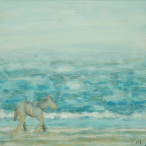 "Summer Stroll"  8" x 8" oil on panel  (seascape with horse) Liz Brady