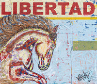 "Libertad"   75" x 65" house paint, spray paint, oil pastel on sewn up canvas by Wallace Piatt
