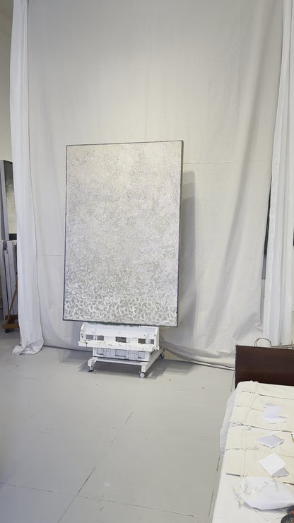 "Pearl" a pink and beige abstract painting in oil on deep edge canvas