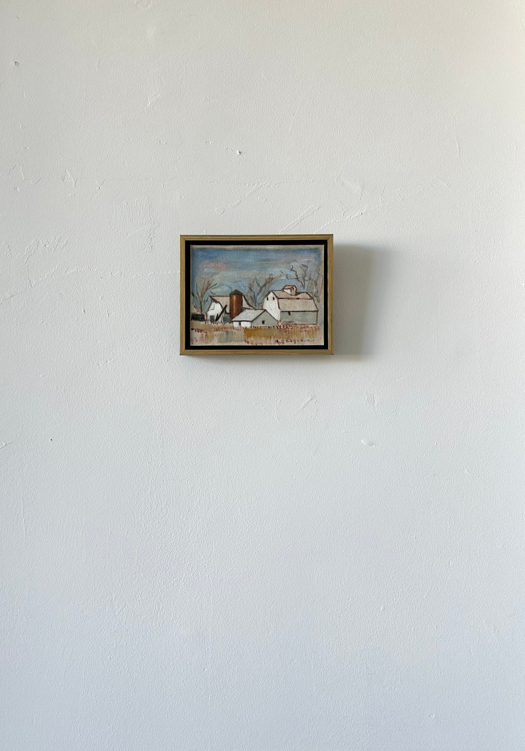"Farmstead" 7" x 10" framed oil on linen landscape of barns