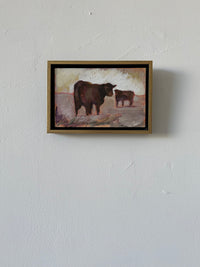 "In The Pasture" 7" x 10" oil painting of cows framed
