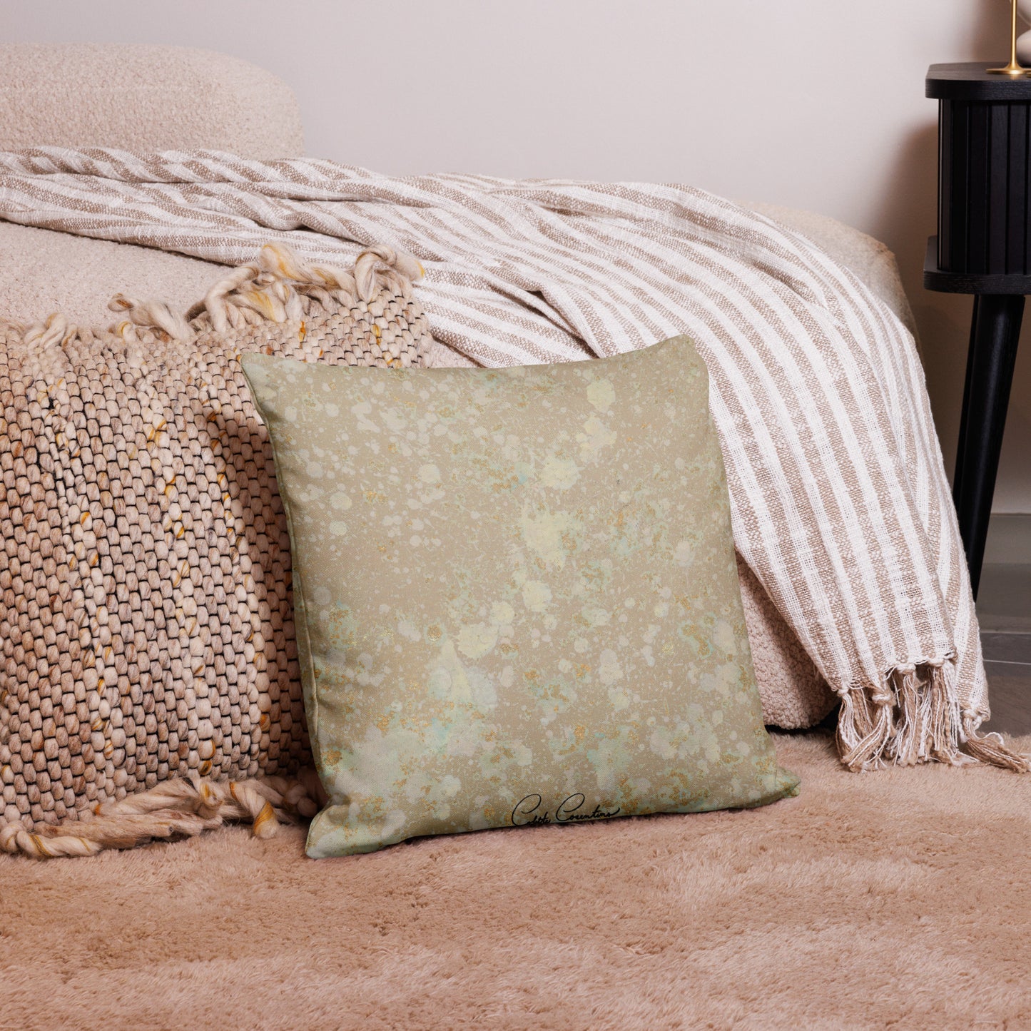 Pink and Gilded Spatter Pattern Decorative Accent Pillow
