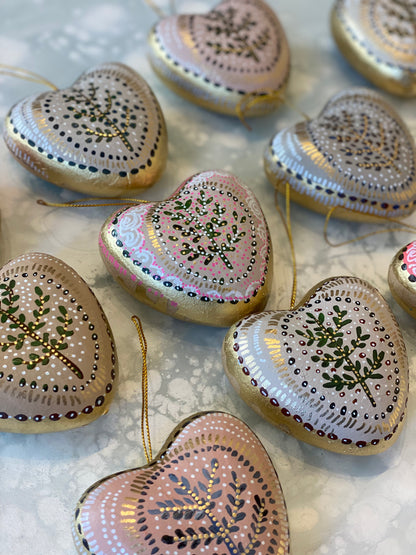 Tree of Life Hand Painted Holiday Ornament, Heart Shaped