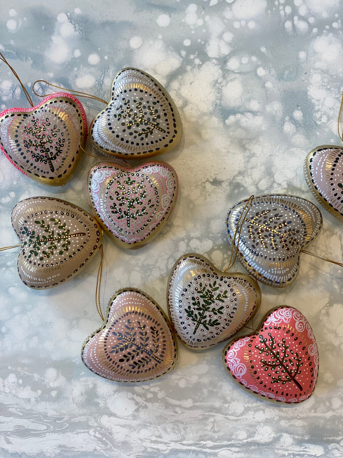 Tree of Life Hand Painted Holiday Ornament, Heart Shaped