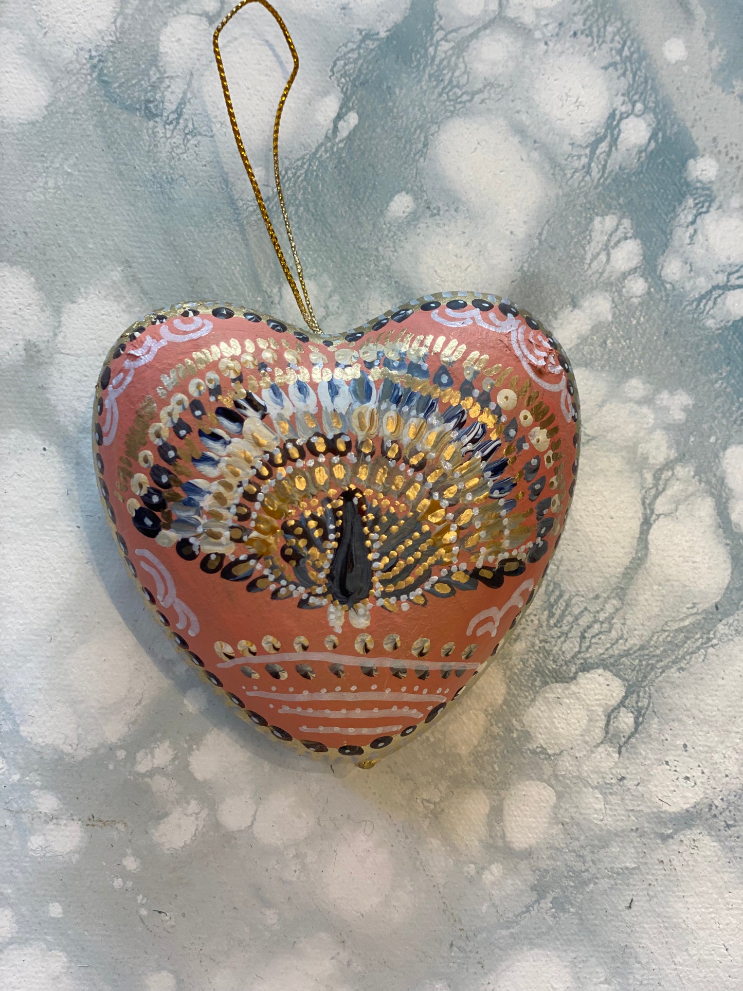 One of a kind  hand painted Peacock Ornament