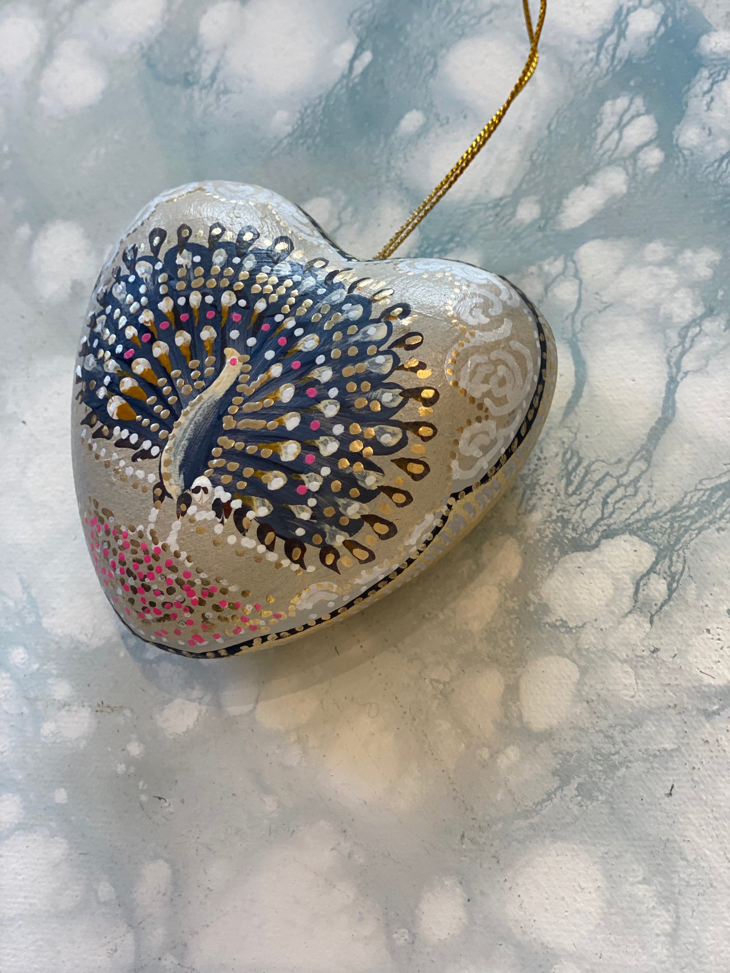 One of a kind  hand painted Peacock Ornament
