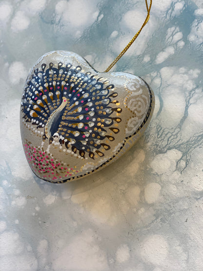 One of a kind  hand painted Peacock Ornament