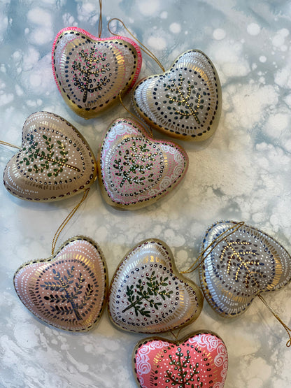 Tree of Life Hand Painted Holiday Ornament, Heart Shaped